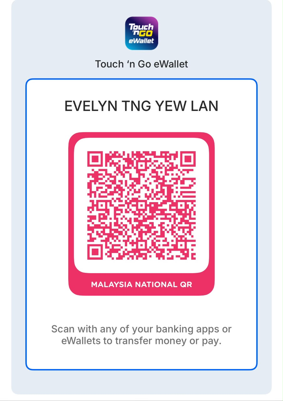 Touch 'n Go eWallet QR，收款人 Evelyn TNG Yew Lan